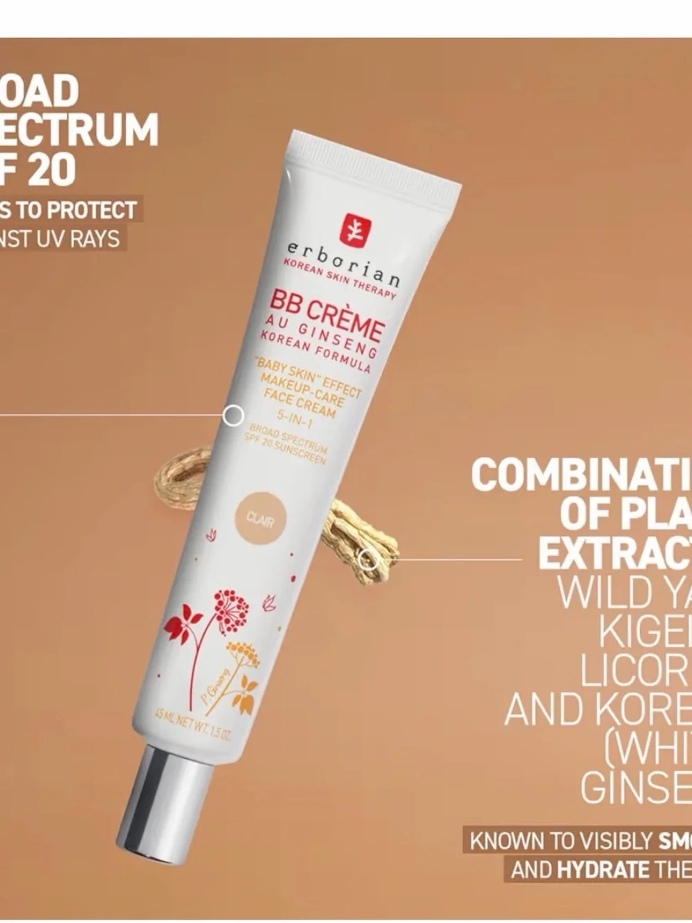 Erborian BB Crème Au Ginseng - Doré Lightweight Makeup-Care Face Cream